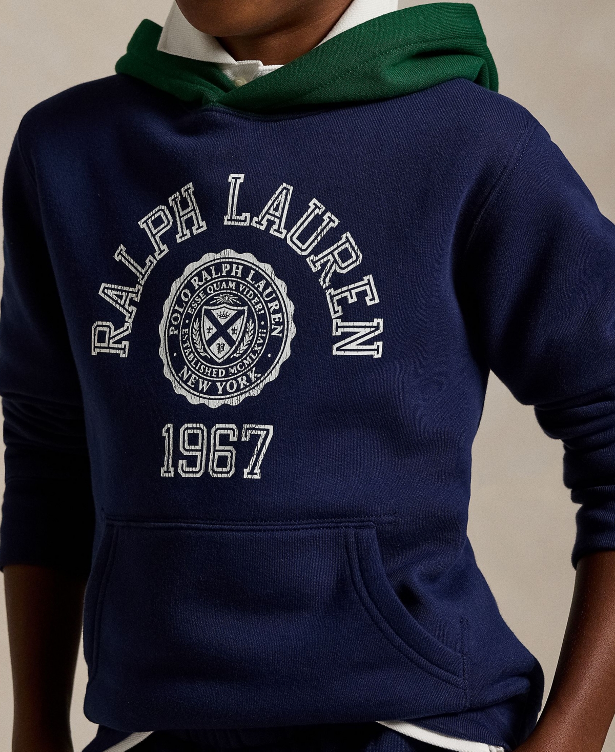 Polo Ralph Lauren Big Boys Logo Color-Blocked Fleece Hoodie Sweatshirt -New Forest