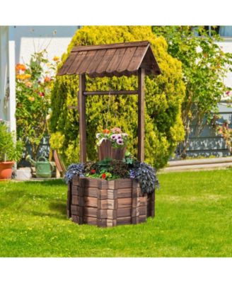 Outdoor Wooden Wishing Well Planter Bucket