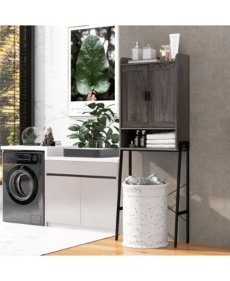 Over the Toilet Storage Cabinet Space Saver Organizer with Double Doors-Gray