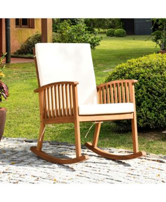 3 Pieces Acacia Wood Rocking Bistro Set with Coffee Table and Cushions for Lawn