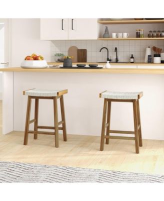 Set of 2 25.5 Inch Dining Bar Stool with Seaweed Woven Seat