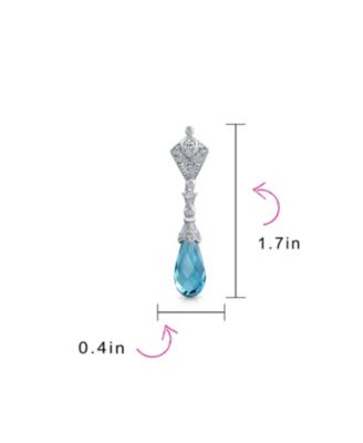 Deco Style Aqua Blue Briolette Faceted Teardrop Cubic Zirconia CZ Chandelier Earrings Sterling Silver