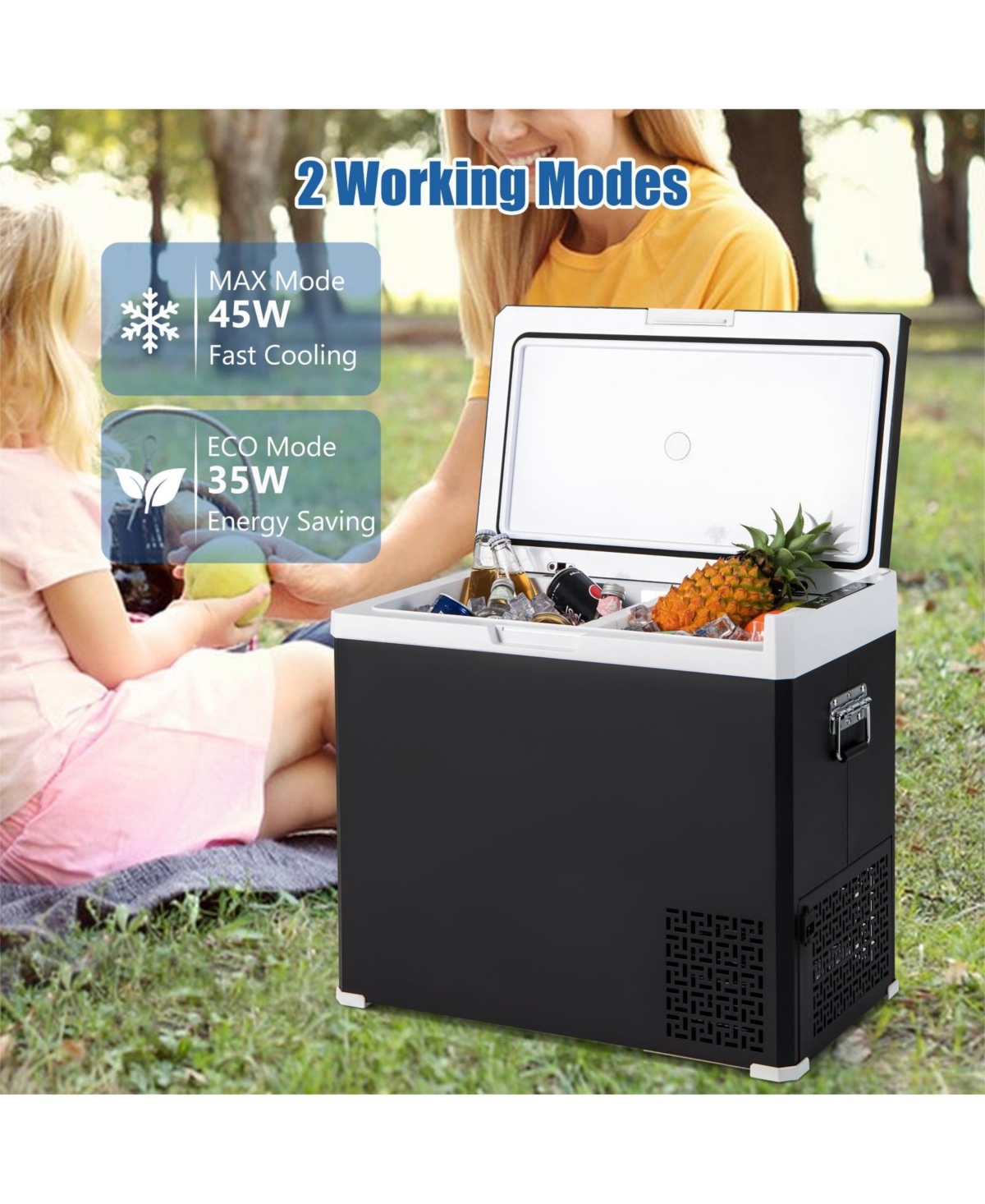 Givimo 53QT Portable Dual Zone 12V Car Refrigerator Compressor Fridge Freezer for Vehicles Camping Travel- Black