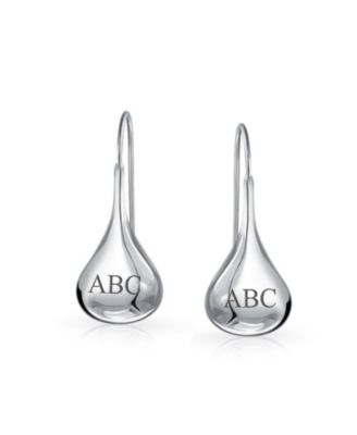 Simple Plain Puffed Teardrop Pear Shaped Rain Drop Earrings Fishhook Threader Polish Sterling Silver 1.5 Inch