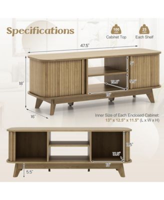 TV Stand – Fits TVs up to 55", 2 Open Shelves, Sliding Doors – Stylish Media Cabinet for Living Room Entertainment Setup