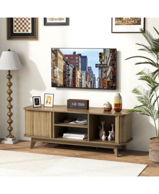 TV Stand – Fits TVs up to 55", 2 Open Shelves, Sliding Doors – Stylish Media Cabinet for Living Room Entertainment Setup