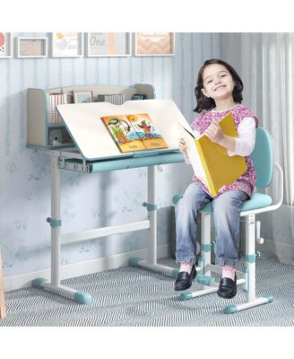 Kids Study Desk with 7-Level Tiltable Desktop Adjustable Height Pull Out Drawer
