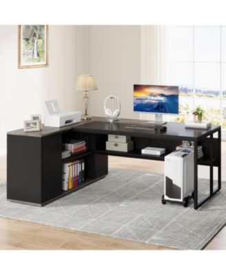 71 inch Executive Desk, L Shaped Desk with Cabinet Storage, Executive Office Desk with Shelves for Home Office