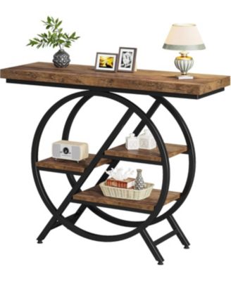 Console Table, 39.4-Inch Entryway Table with Thickened Tabletop, 4- Tier Industrial Narrow Hallway Sofa Table with Geometric Metal Frame for Living Room, Entryway