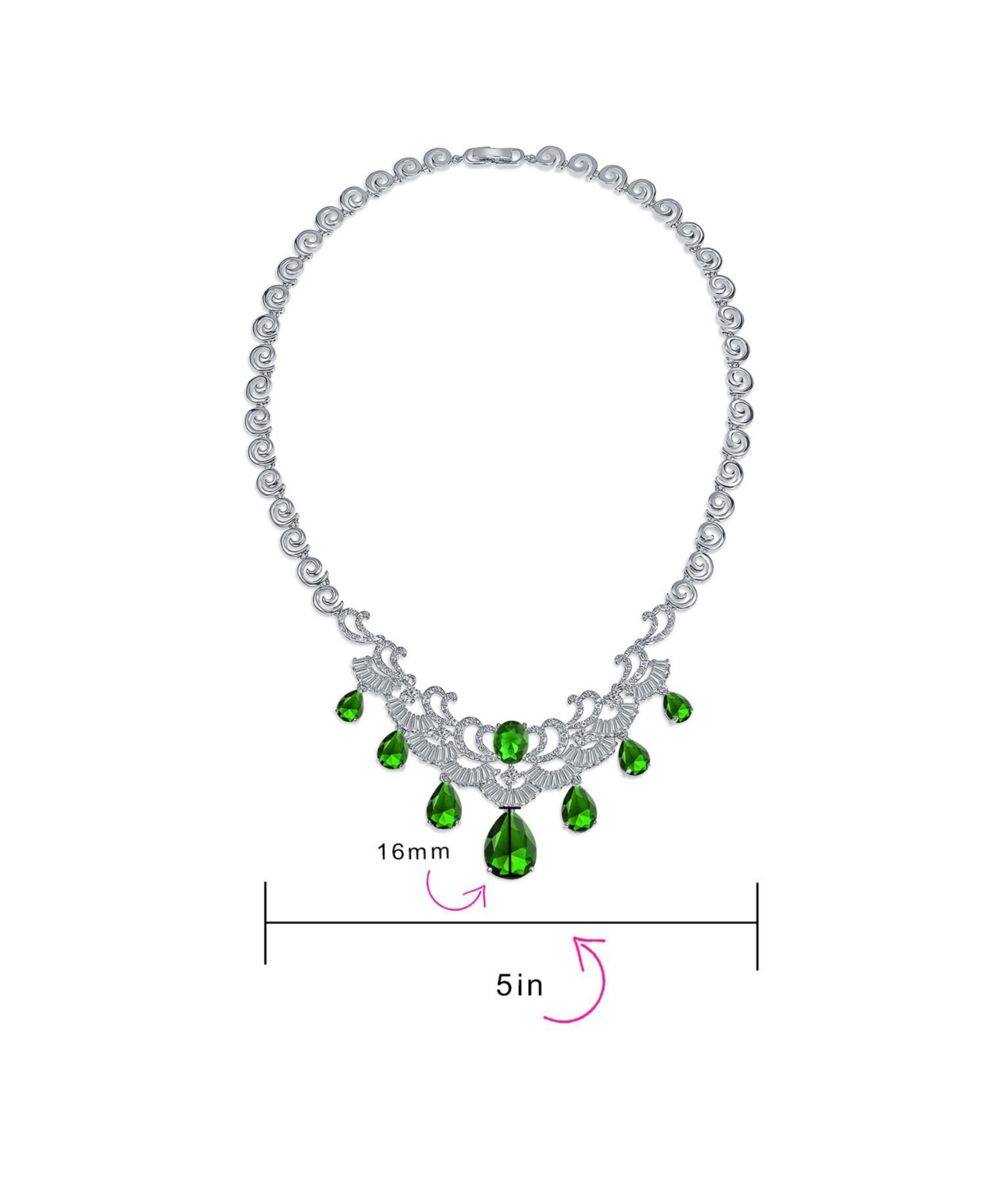 Bling Jewelry Estate Jewelry Art Deco Style Baguette Cz Green Green Large Dangling Teardrops Bib Statement Collar Necklace For Women