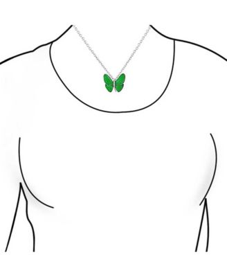 Nature CZ Accent Green Malaysian Jade Garden Insect Butterfly Necklace Pendant Silver Plated