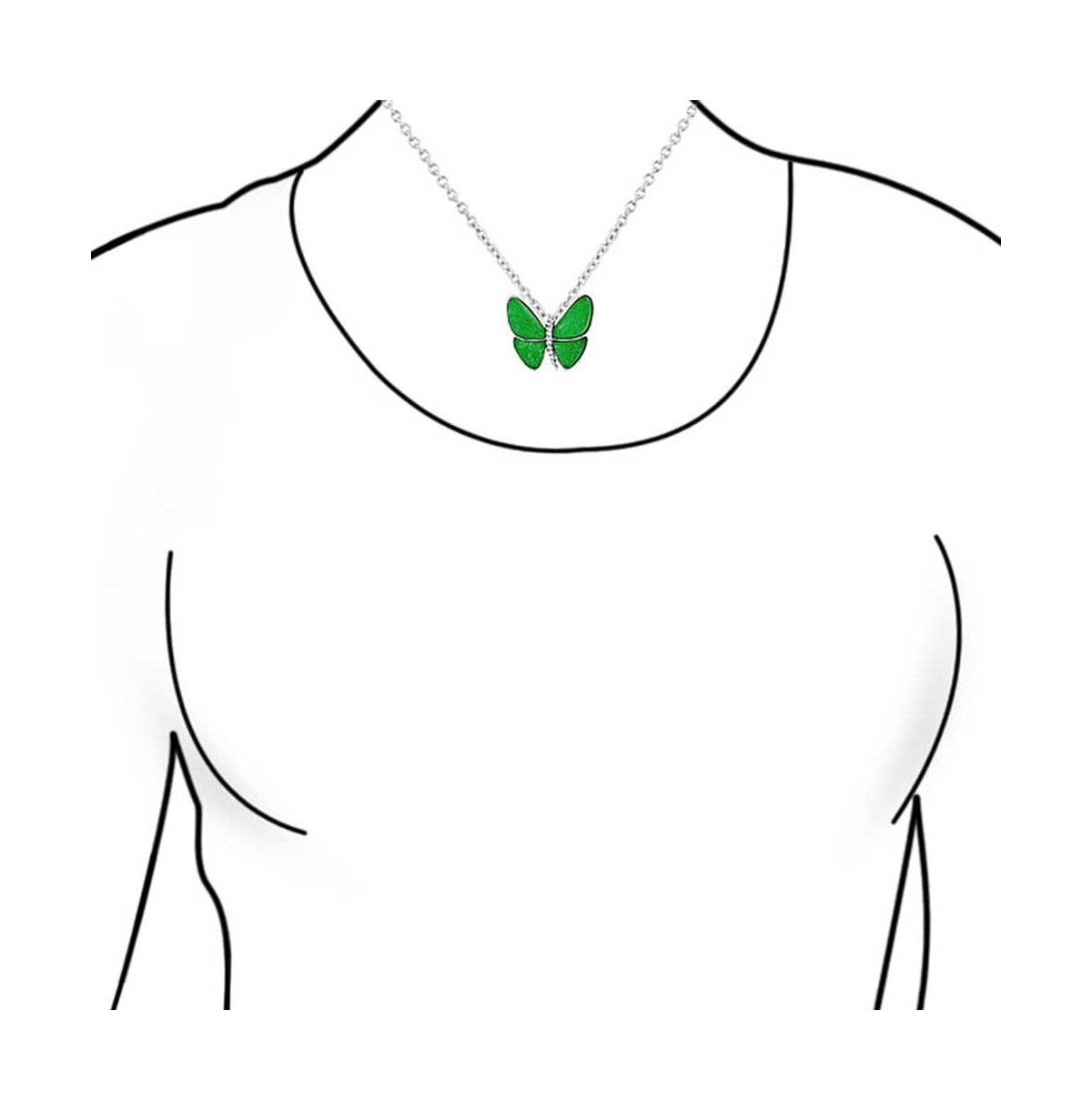 Bling Jewelry Nature Cz AccentMalaysian Jade Garden Insect Butterfly Necklace Pendant For Women Silver Plated - Green