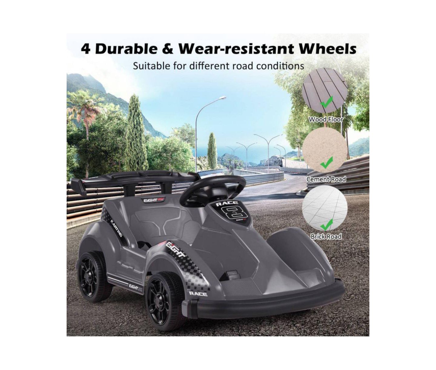 Детская игрушка VEBREDA 6V Kids Ride On Go-Cart with Remote Control, 66 lb Capacity, Ages 3+, цвет: Чёрный — фото 8