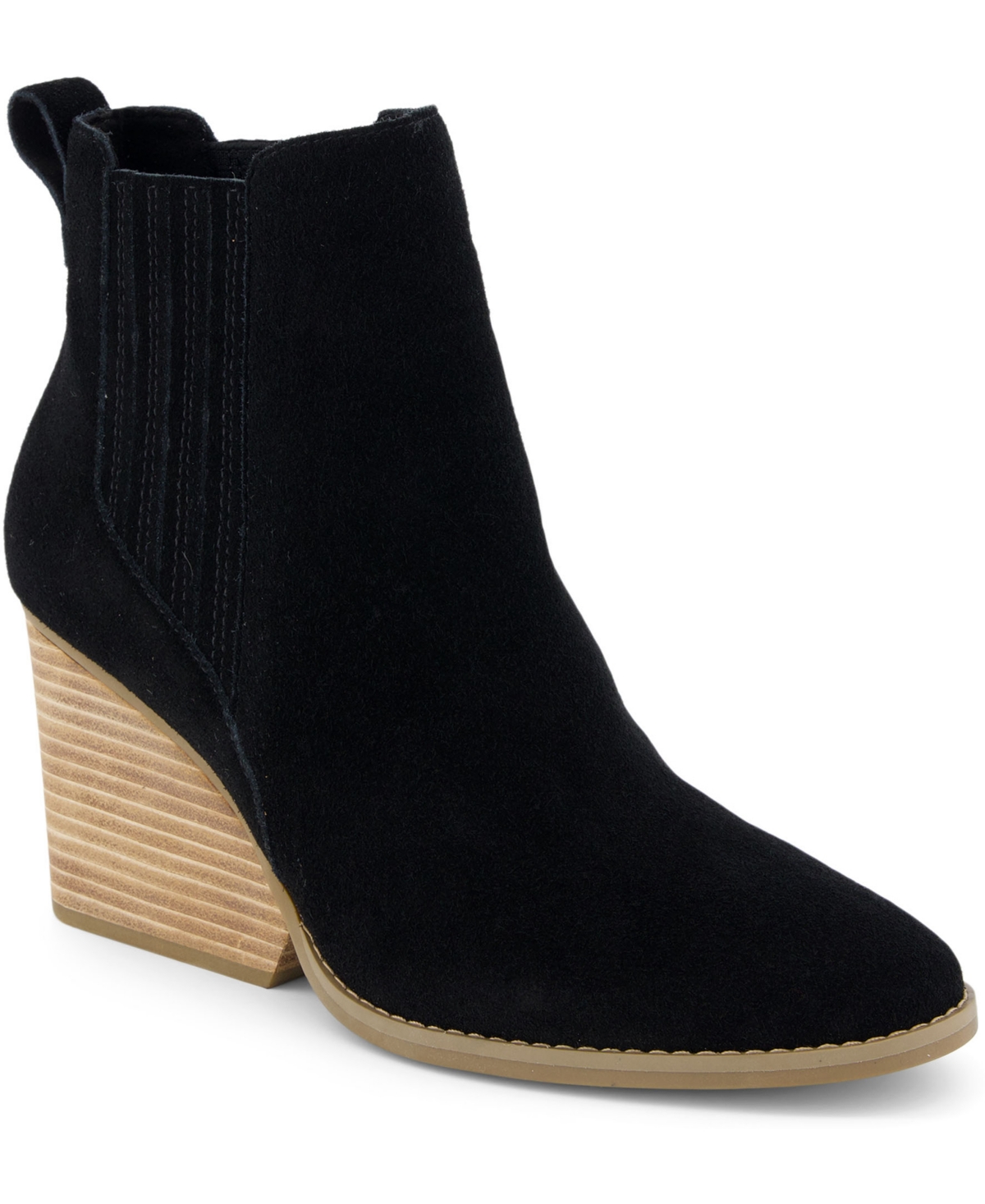 Shop Toms Women's Noa Suede Pull On Wedge Bootie In Black Suede