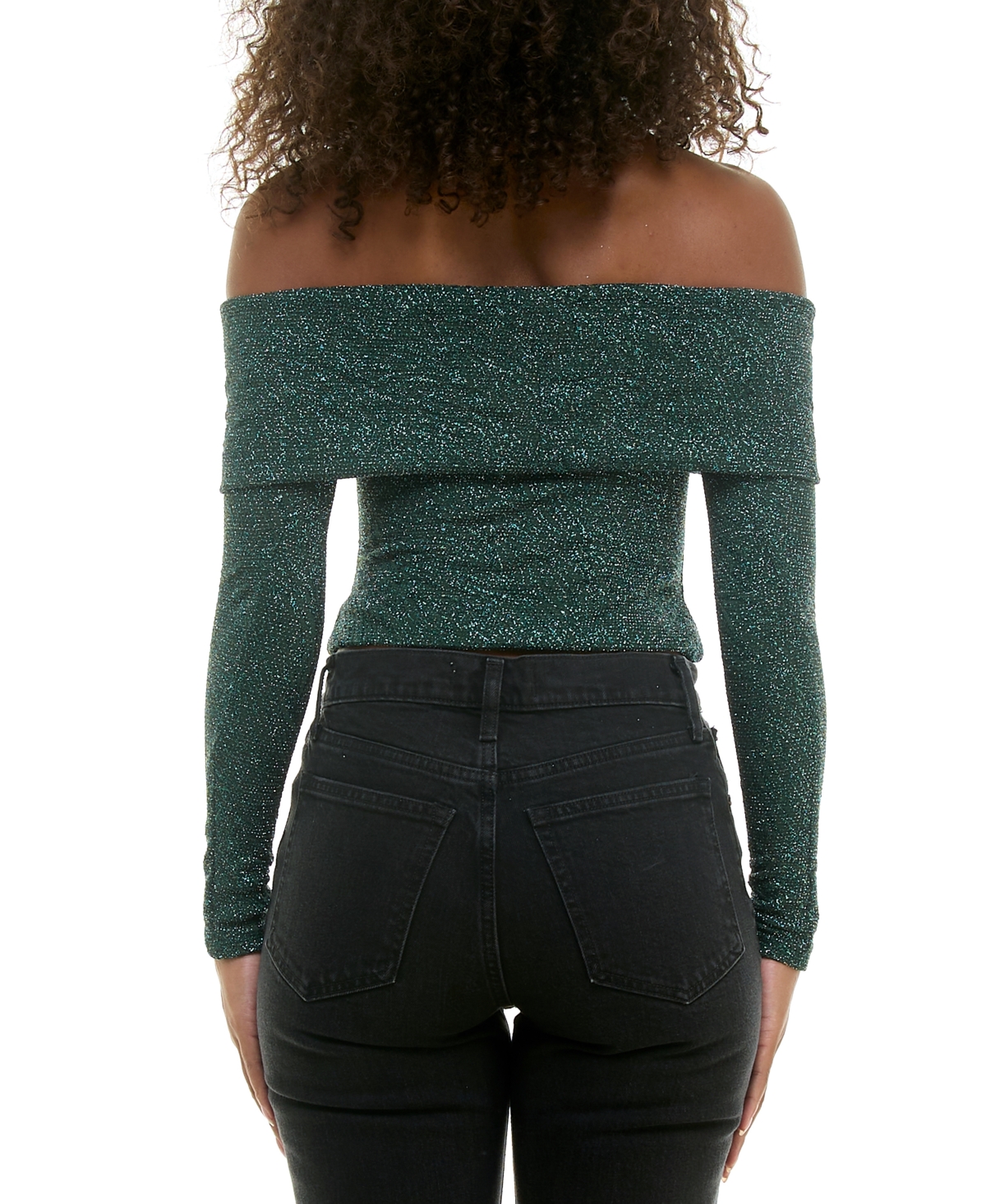 B Darlin Juniors' Glitter Off-The-Shoulder Top -hunt