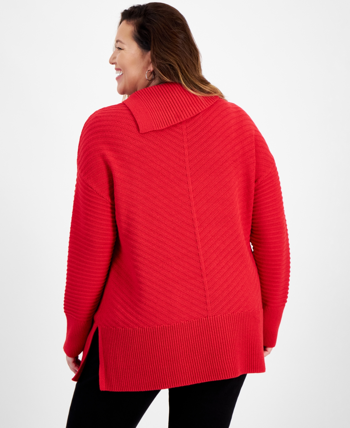 Style & Co Plus Size Envelope Neckline Tunic Sweater, Created For Macy's In Tango Red