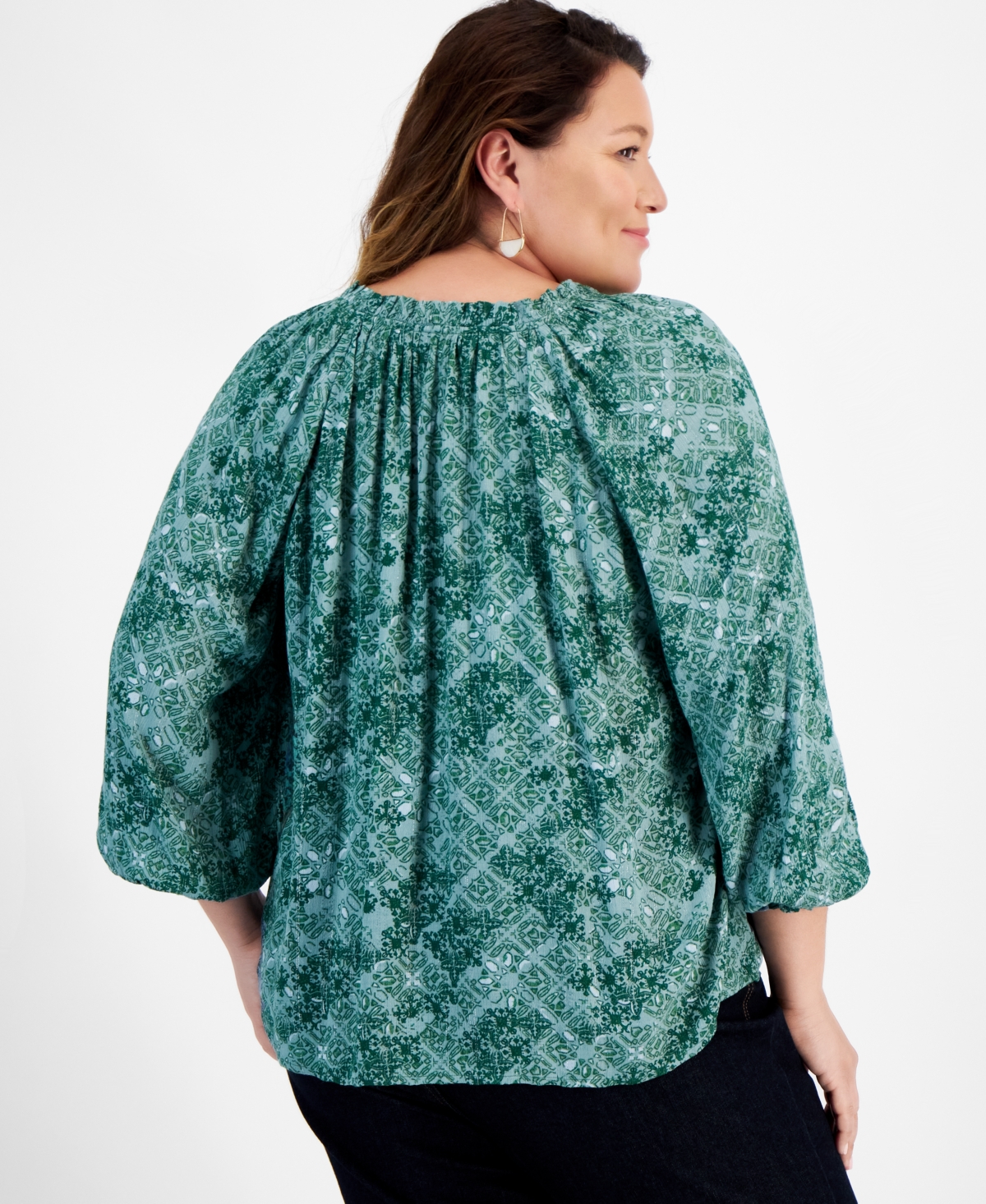 Style & Co Plus Size Scandi Tile Shine V-neck Blouse, Created For Macy's In Scandi Thyme
