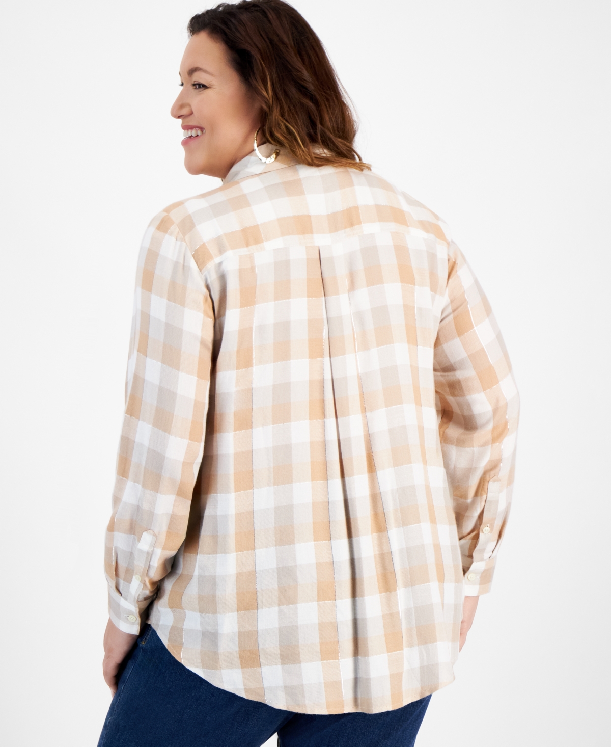 STYLE & CO PLUS SIZE SHINE PLAID PERFECT SHIRT, CREATED FOR MACY'S 