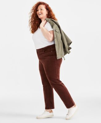Plus Size High-Rise Straight-Leg Corduroy Pants