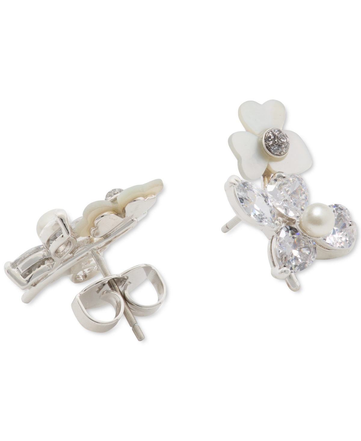 KATE SPADE SILVER-TONE CUBIC ZIRCONIA, IMITATION PEARL & MOTHER-OF-PEARL FLOWER STUD EARRINGS 
