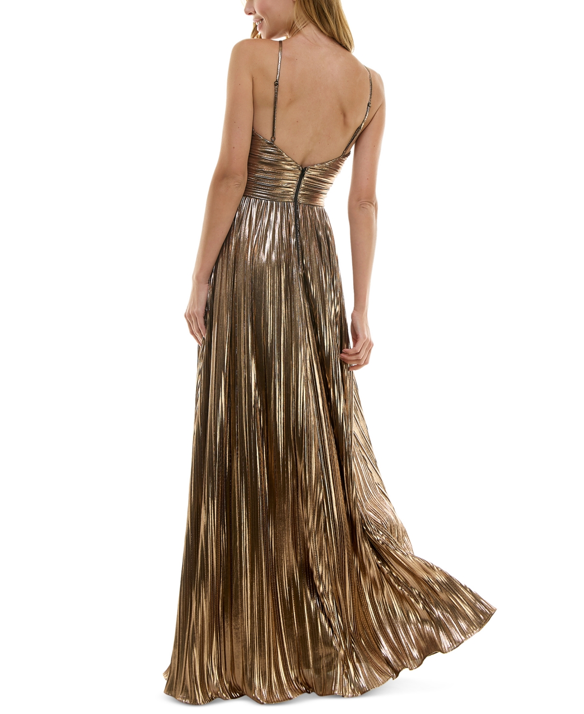 City Studios Juniors' Pleated Metallic Evening Gown -rose G