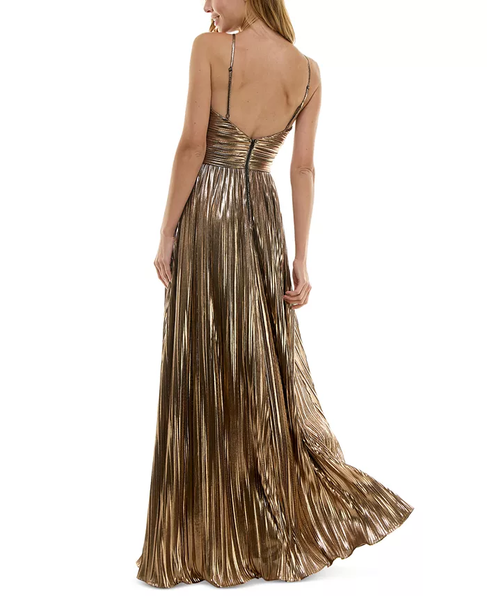 City Studios Juniors' Pleated Metallic Evening Gown - thumbnail 2