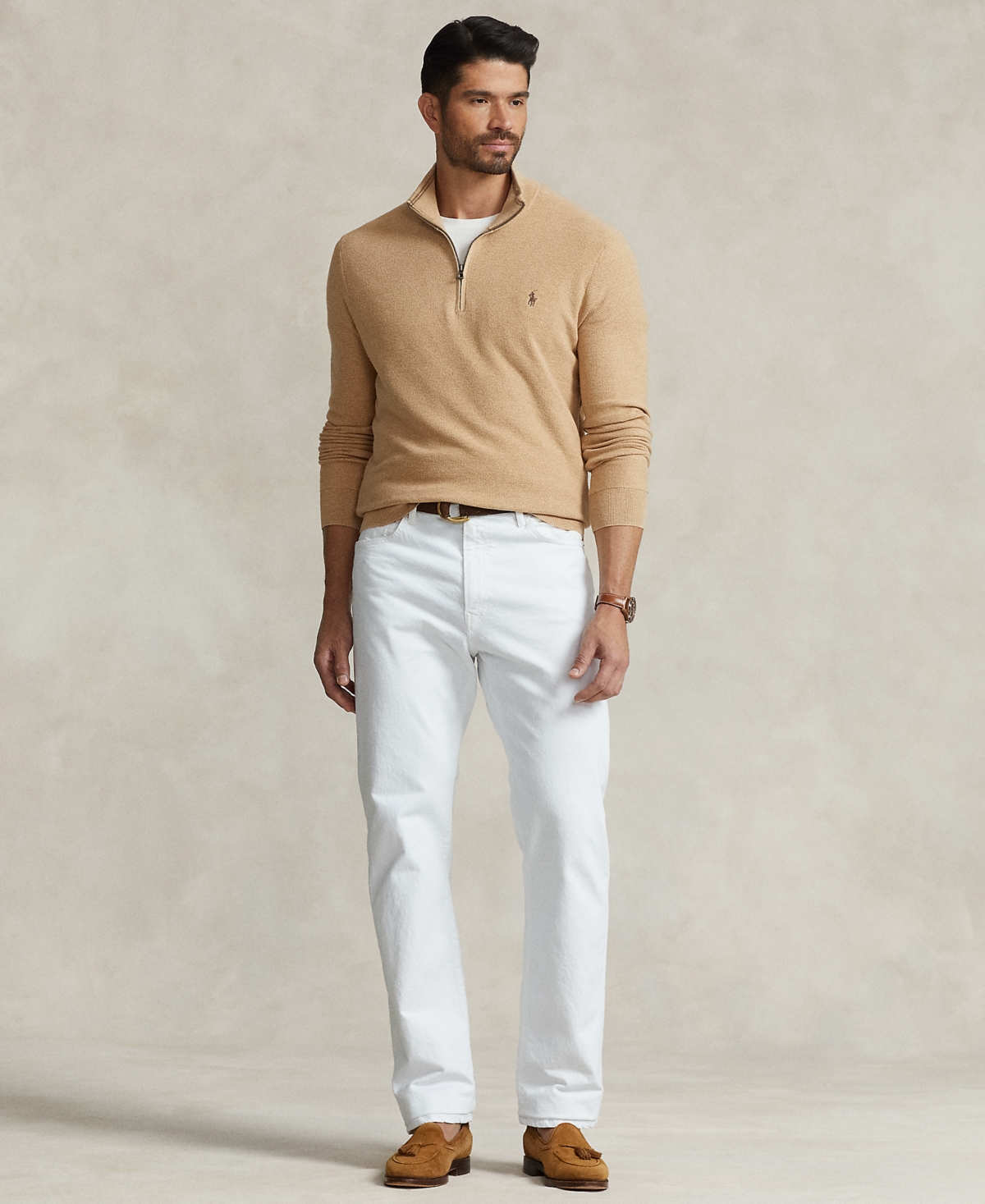 Polo Ralph Lauren Men's Big & Tall Mesh-Knit Cotton Quarter-Zip Sweater