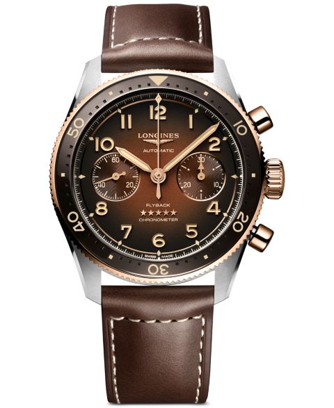 Мужские часы Longines Swiss Automatic Chronograph Spirit Flyback Brown Leather Strap Watch 42mm