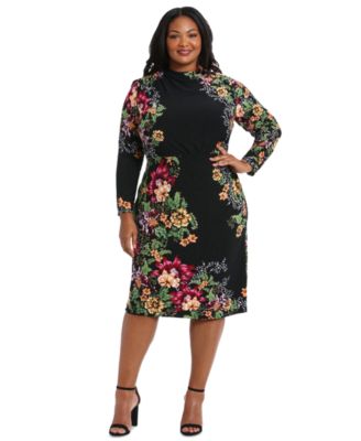 London Times - Plus Size Drapey Mock Neck Jersey Dress