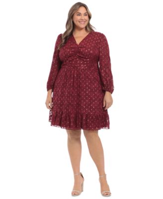 Plus Size Clip-Dot Fit & Flare Dress