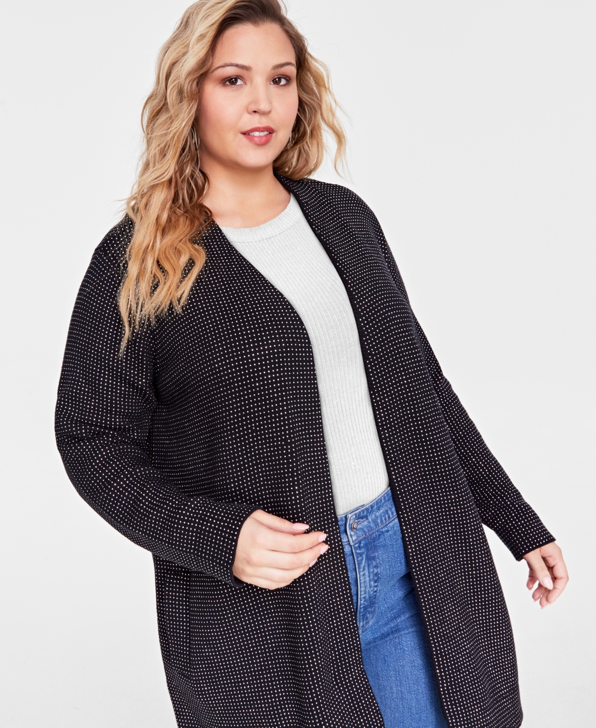 I.n.c. International Concepts Plus Size Studded Long Open-Front Cardigan, Created for Macy's