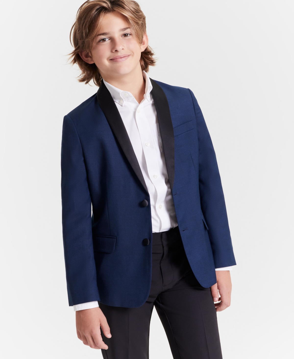 Tommy Hilfiger Big Boys Stretch Sharkskin Shawl Collar Sportscoat In Dark Blue