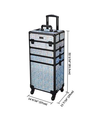 Mermaid Silver 4in1 Rolling Makeup Train Case Cosmetic Organizer Wheel