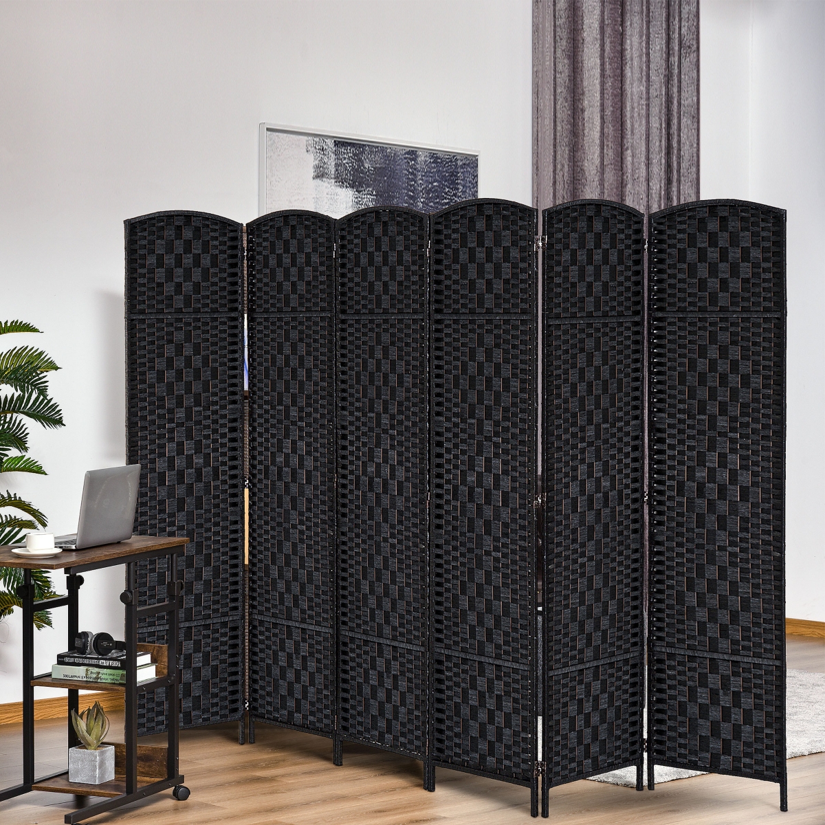 Streamdale Furniture 6' Tall Wicker Weave 6 Panel Room Divider Privacy Screen -- Black