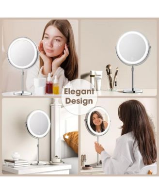 Lighted Makeup Mirror with 10X Magnification, 3 Color Modes & Adjustable Brightness, Double-Sided Vanity Mirror with LED Lights