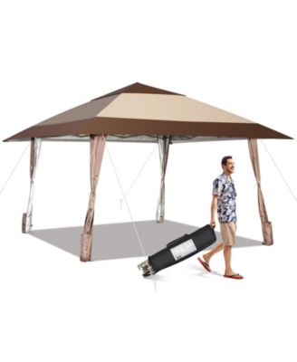 13 x 13 Feet Pop-Up Patio Gazebo with Wheels-Coffee