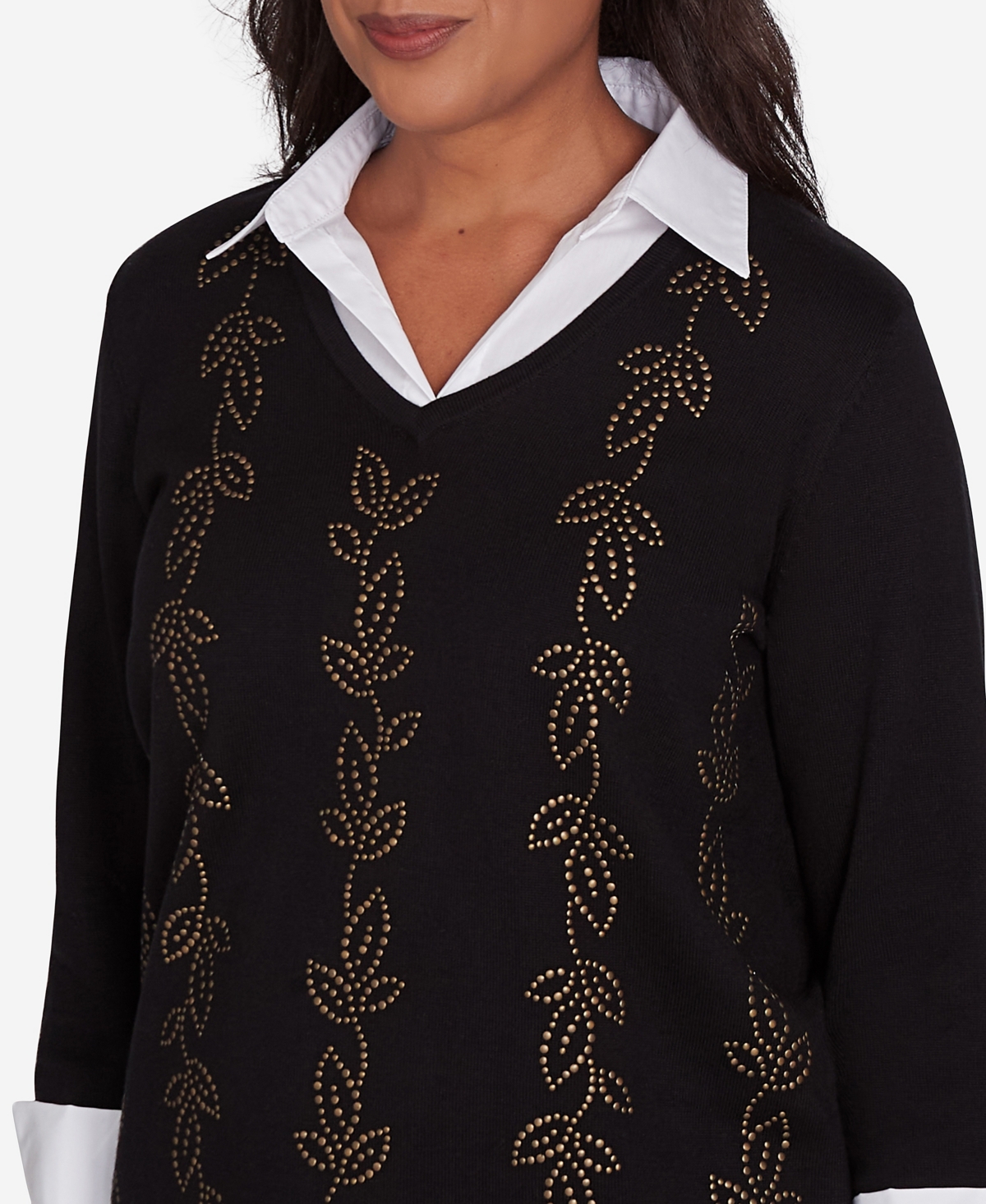 Alfred Dunner Petite Rue Rivoli Beaded Embroidered Cozy Two in One Top