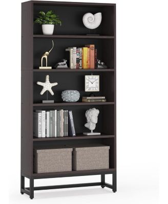 70.8” 5-Tier Wood & Metal Heavy Duty Free-Standing Bookshelf – Storage Shelving Unit for Living Room, Bedroom, Office
