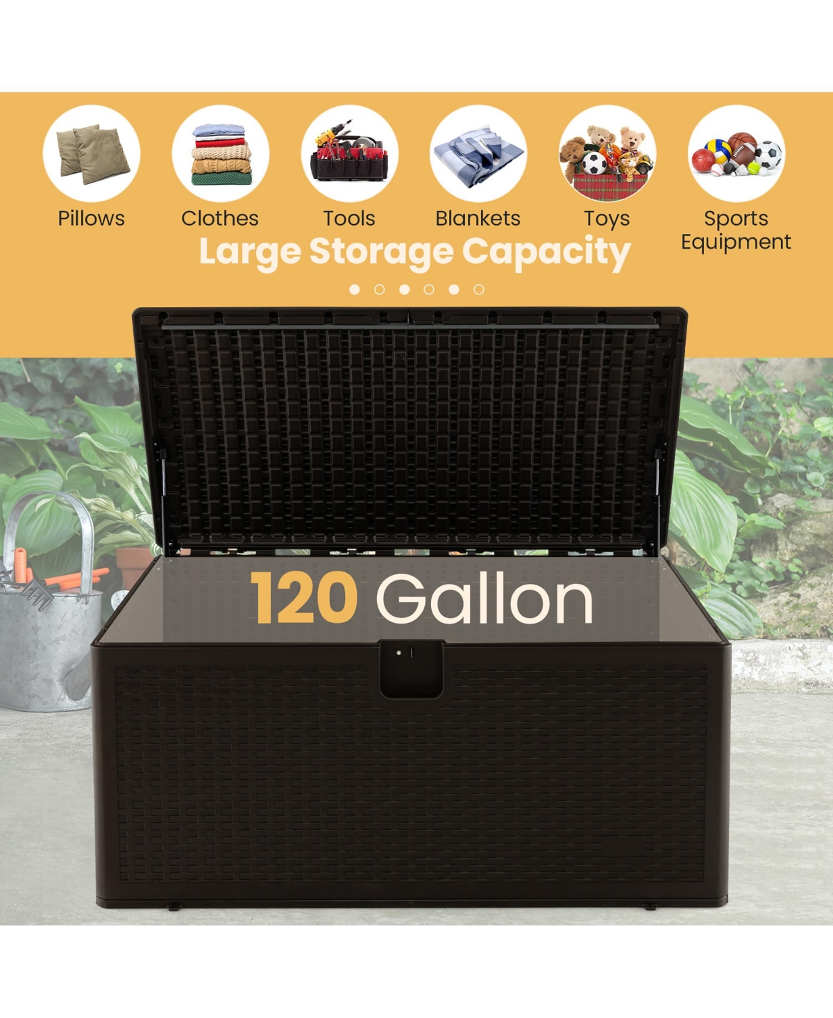 130 Gallon Patio Deck Box Outdoor Waterproof Storage Container for Tools Toys