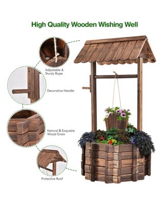 Outdoor Wooden Wishing Well Bucket Flower Plants Planter Patio Garden Home Decor