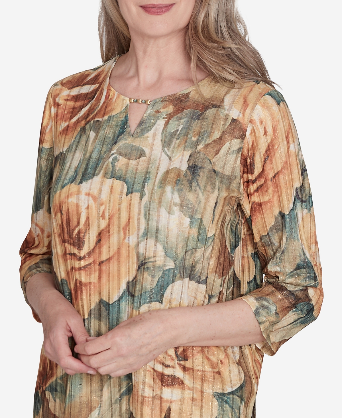 Alfred Dunner Plus Size Emerald Isle Vintage-like Floral Top In Muneutr