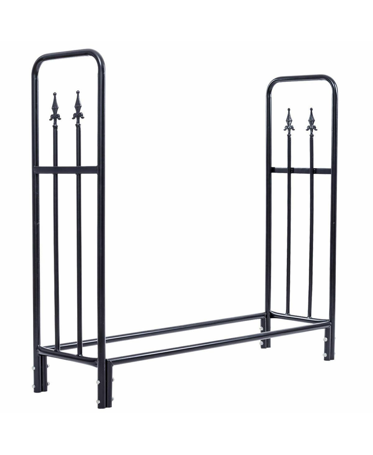 4 Feet Outdoor Heavy Duty Steel Firewood Wood Storage Rack - Black