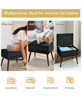 Velvet Storage Ottoman with Solid Wood Legs for Living Room Bedroom