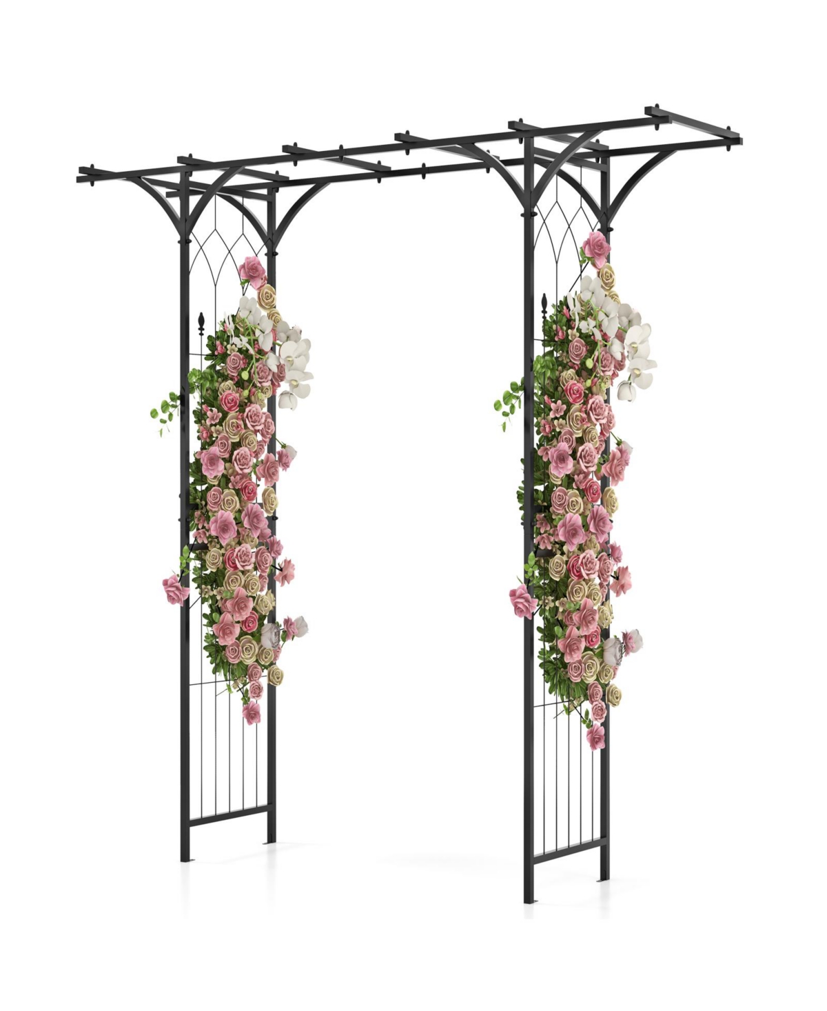 6.8 Feet Garden Arbor with Trellises for Climbing Plant Vine Rose - Black