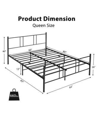 Queen Size Steel Platform Bed Frame Headboard Heavy-Duty Mattress Foundation