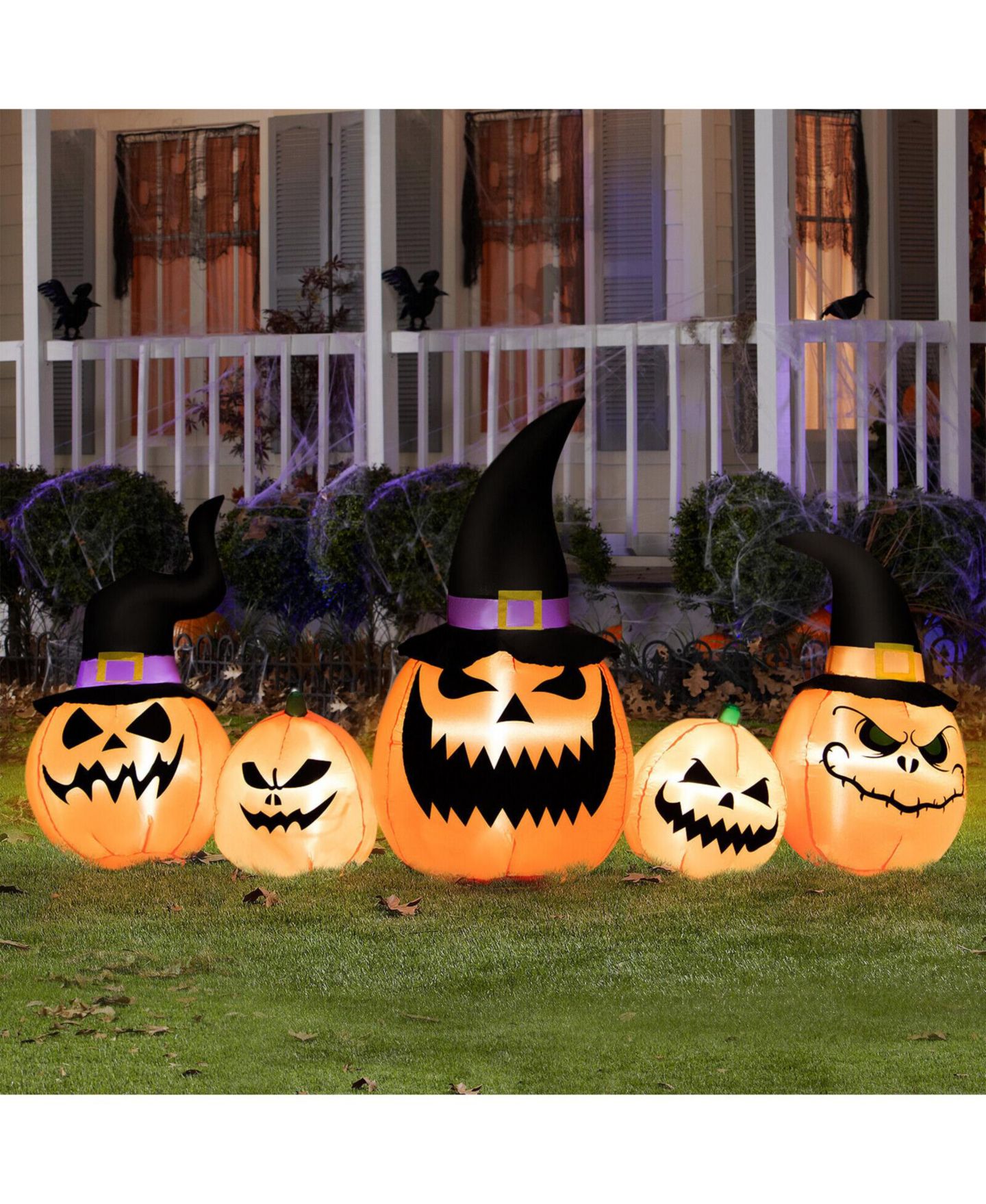 Детская игрушка SKONYON 8 Feet Inflatable Pumpkin Family Waterproof Halloween Yard Decoration with LED Lights, цвет: Оранжевый — фото 7