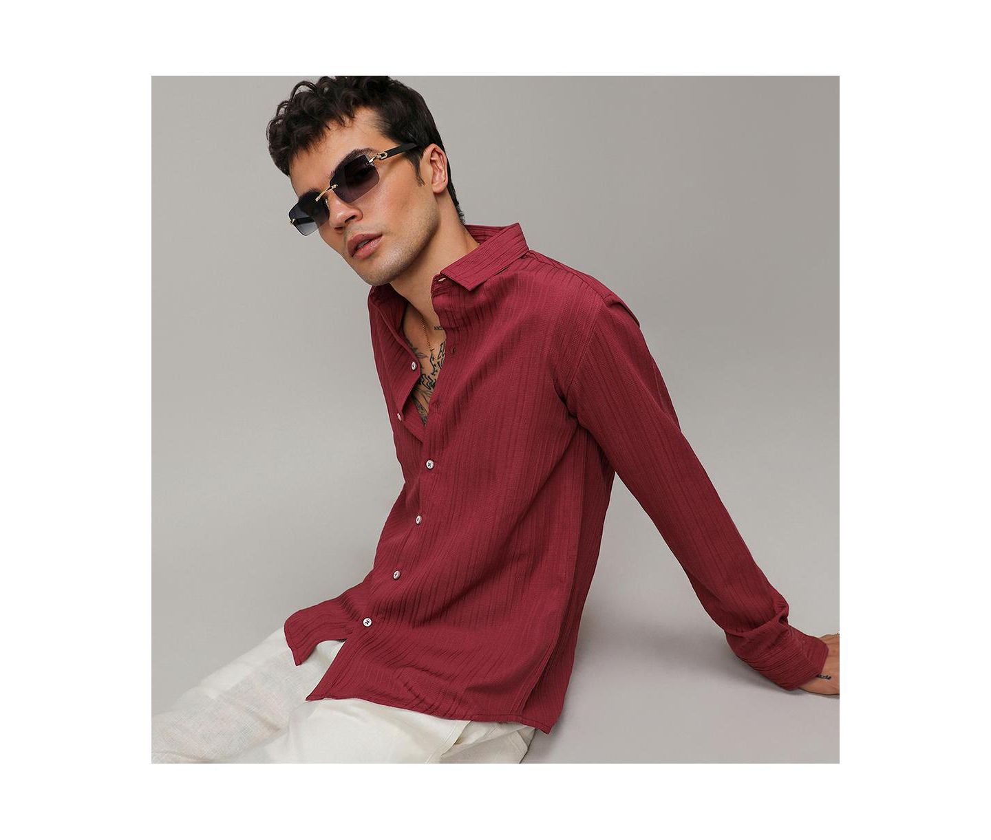 Мужская рубашка Cahoot Campus Sutra Blush Red Self-Design Striped, цвет: Красный — фото 2