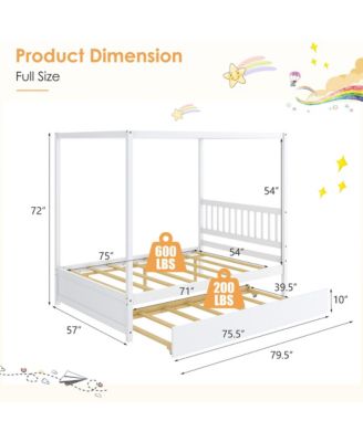 Full Size Canopy Bed with Trundle Wooden Platform Bed Frame Headboard Grey