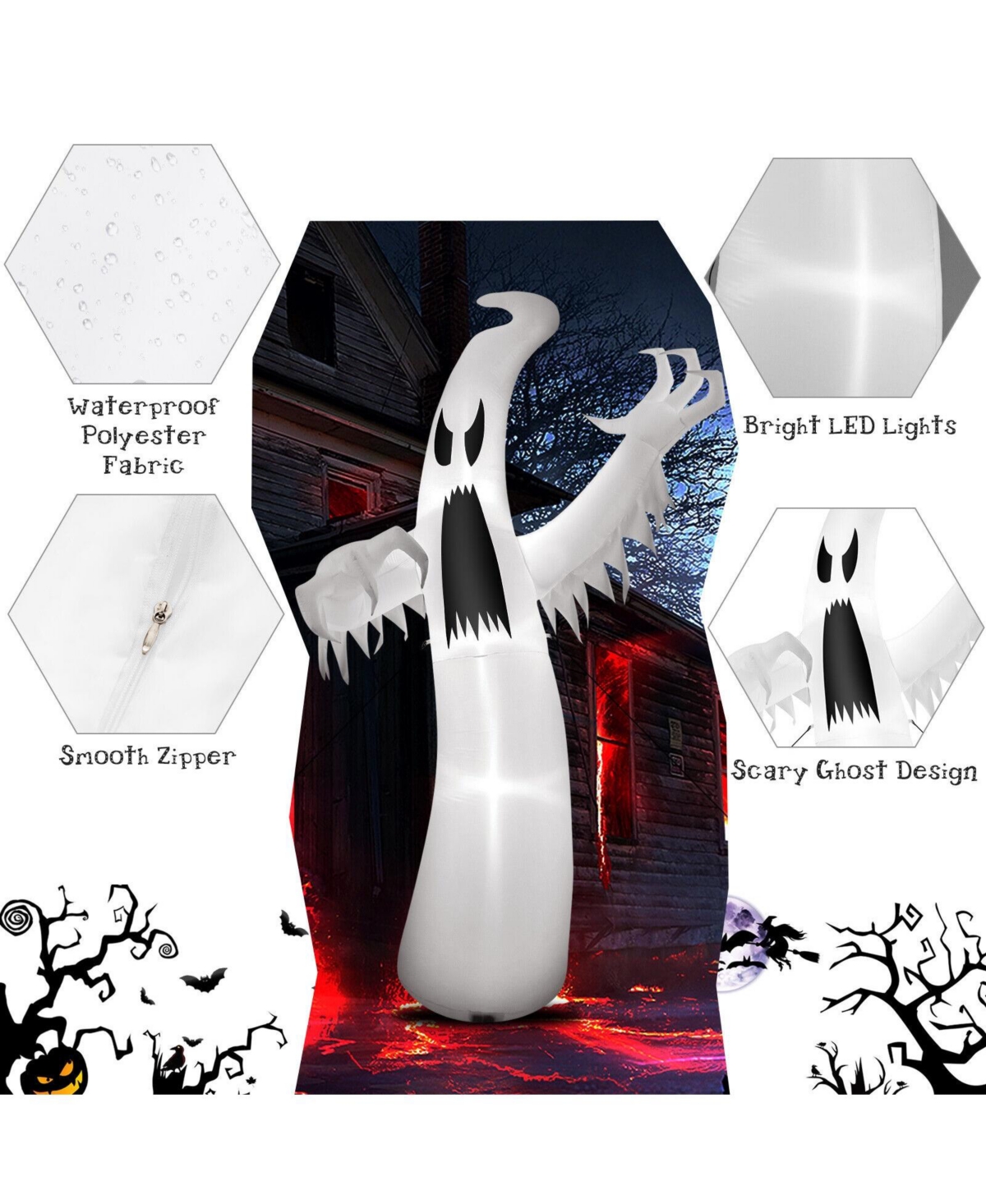 Skonyon 12 Feet Halloween Inflatable Ghost with Led Lights