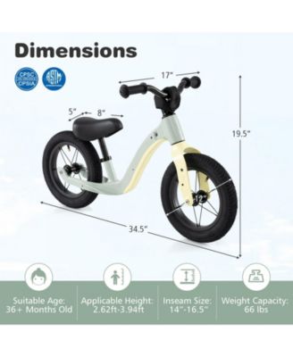 12-Inch Balance Bike with Adjustable Seat and Rotatable Handlebar for Over 36 Months Old-White